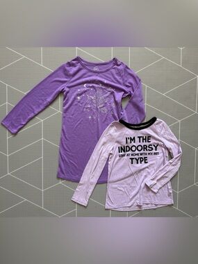 Justice|Big girl two tops-Purple Unicorn Graphic Long Sleeve & glitter tee•••